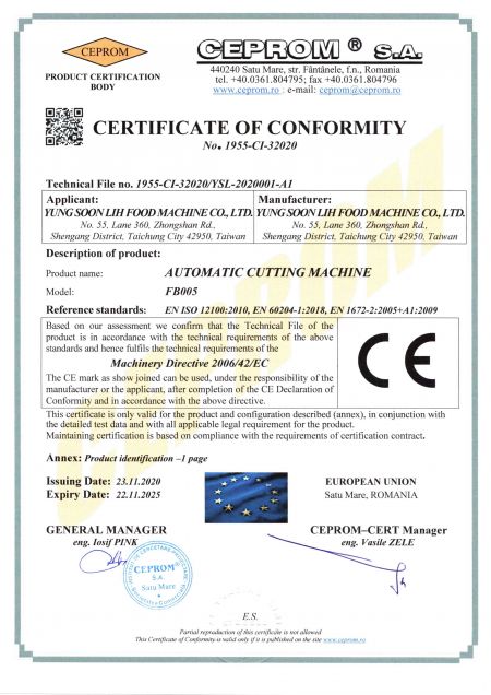 AUTOMATIC CUTTING MACHINE CE certificate